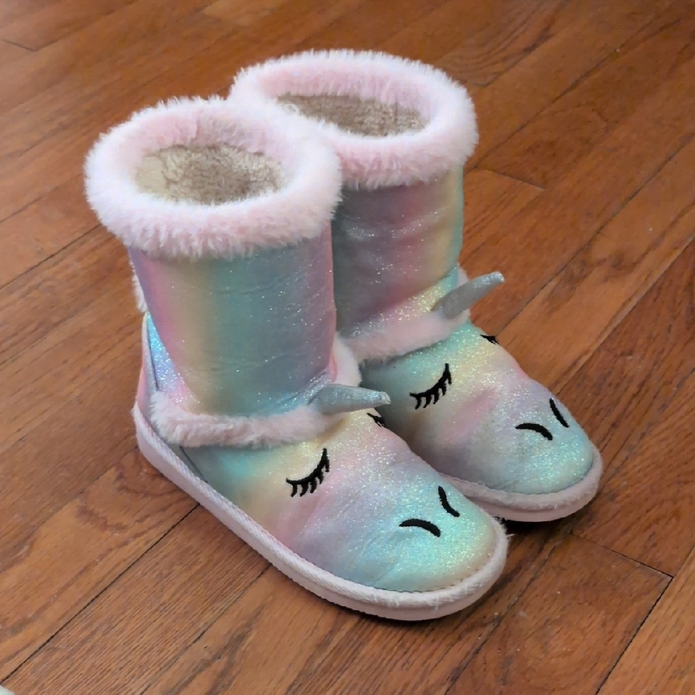 Girls' Pastel Unicorn Glitter Winter Boots - Pink Trim - Picture 2 of 5